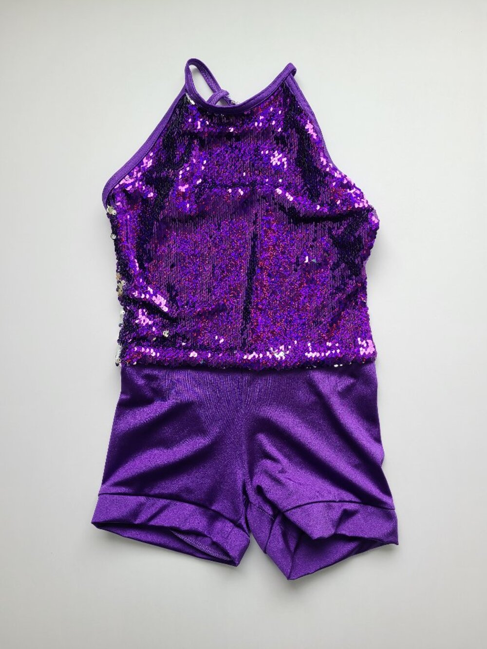 Weissman Biketard Girls M Purple Sequin Dance Leotard Shorts Speechless 13420